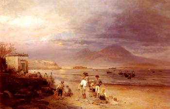 奧斯瓦爾德 阿肯巴尅 漁民與那不勒斯海灣和遠処的維囌威火山